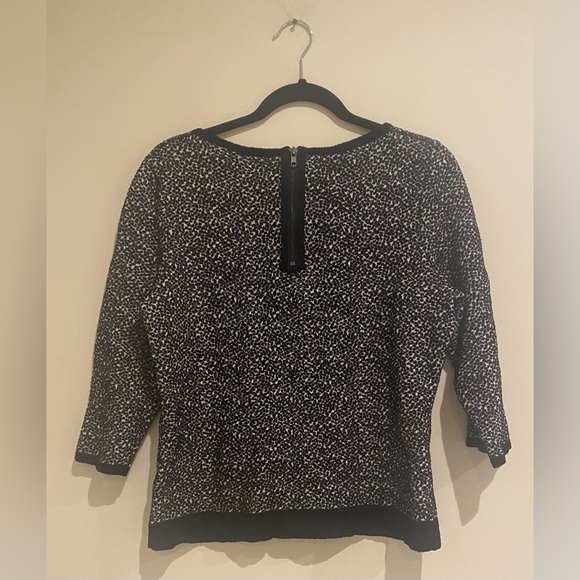 Moth Anthropologie Black White Chenille Three Quarter Sleeve Lana Sweater - Picture 4 of 7